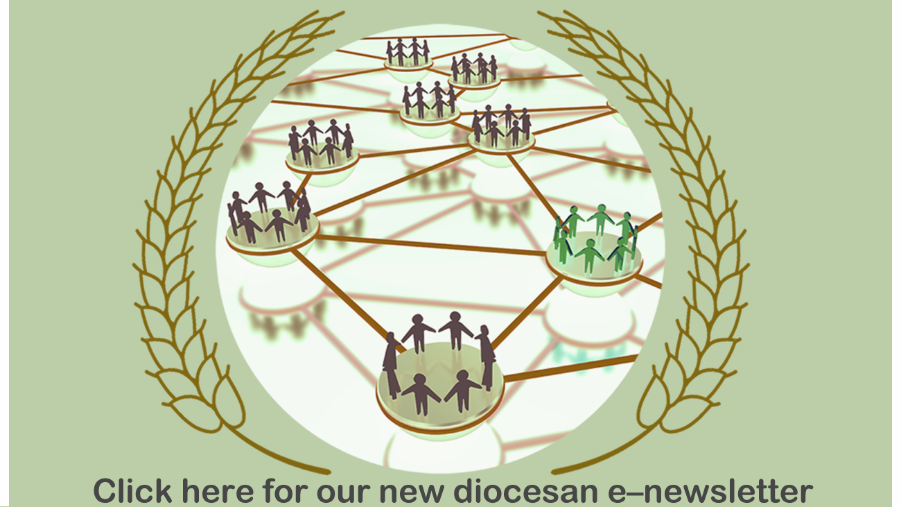 Graphic showing groups of people connected by lines and encircled by two ears of wheat