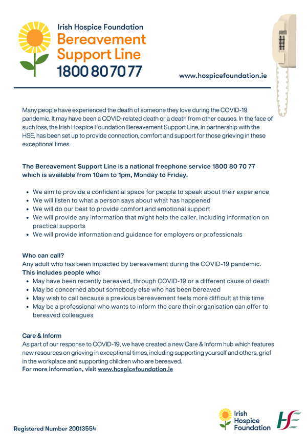 Bereavement helpline poster