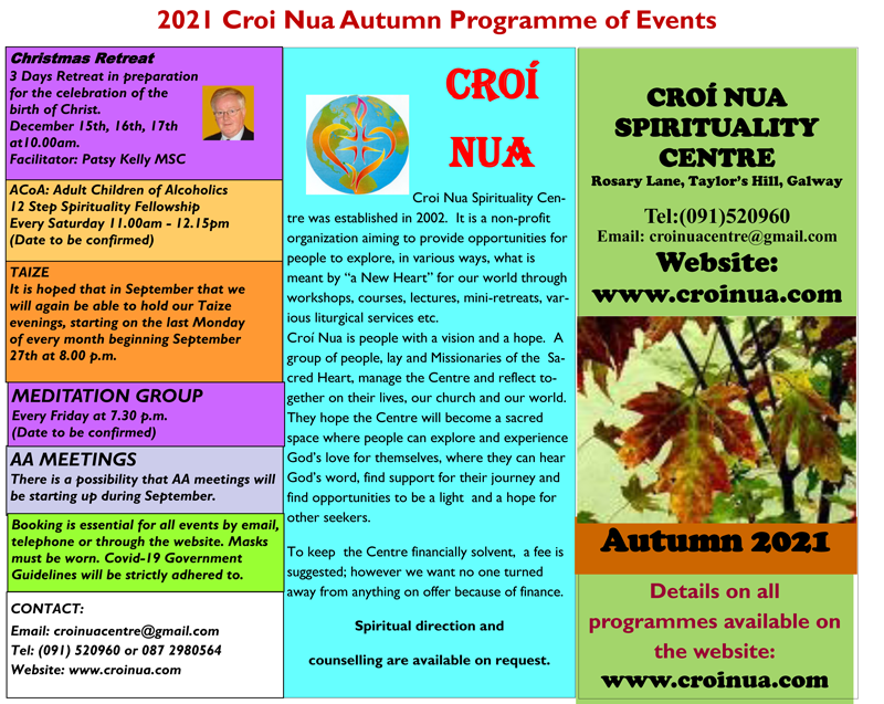 Croí Nua Autumn programme page 1