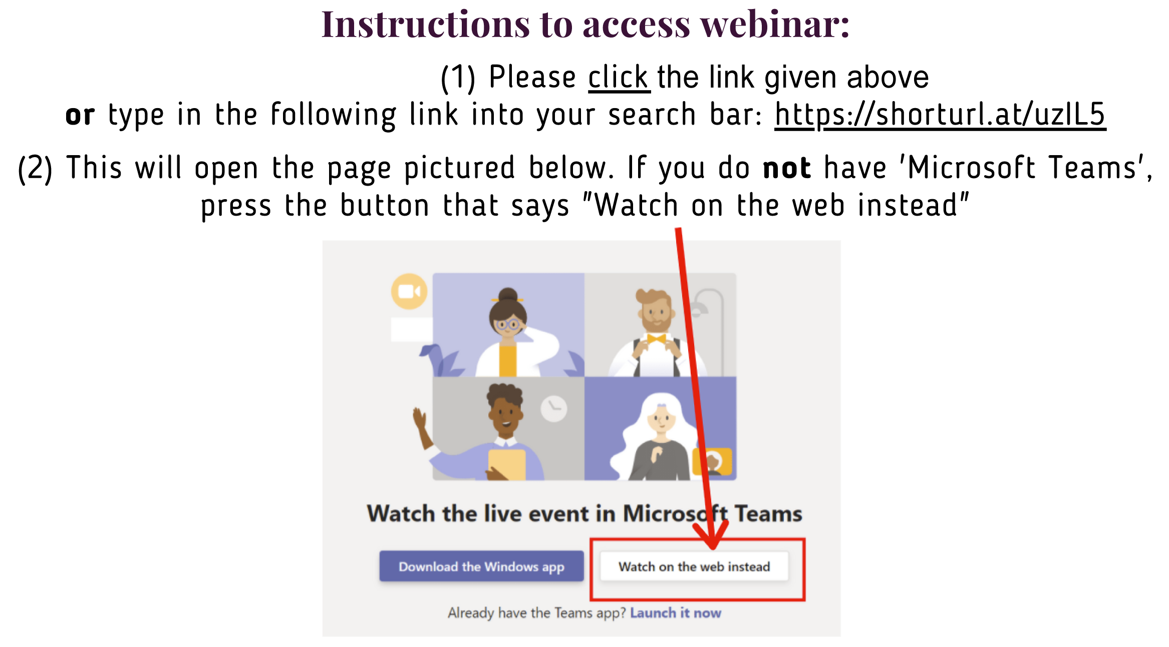 Access instructions for webinar